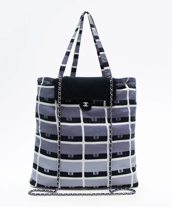 CHANEL プリント ファブリック フォールダブル トート ウィズ チェーン