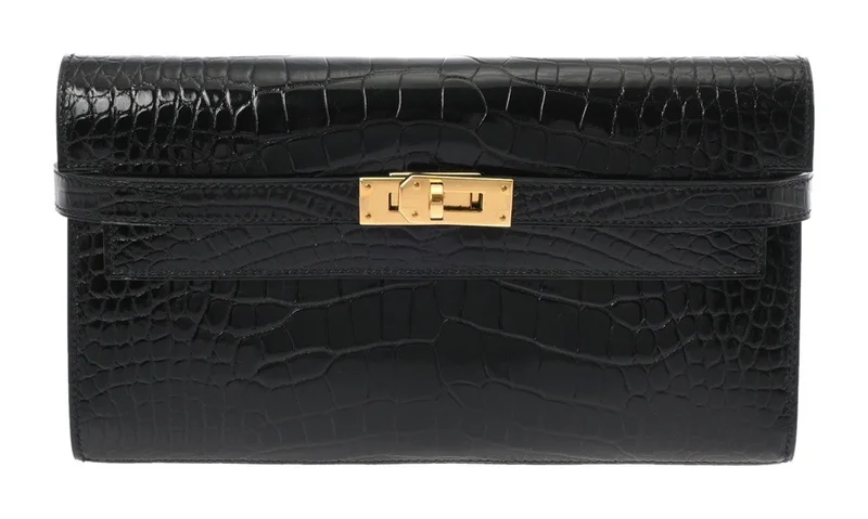 HERMES ケリーウォレット ロング アリゲーター リセ ブラック