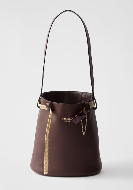 PRADA バックル レザー バケットバッグ ジュエルベルト付き 1BE085 2HIF F0NBL