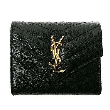 Saint Laurent カサンドラ マトラッセ コンパクト 三つ折り財布 403943 BOW01 1000 ブラック